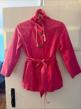 J. Crew Bright Pink Belted Trench Coat